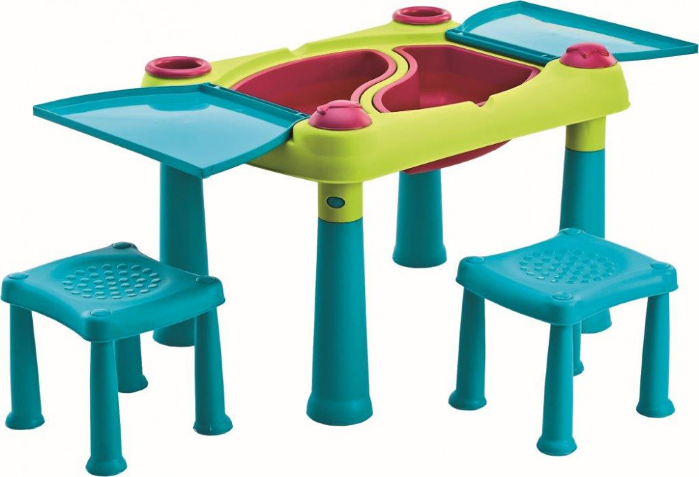 Detský stolík Keter Creative Play Table s dvoma stolièkami tyrkysový / zelený