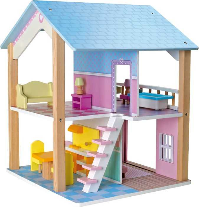 Hračka Small Foot Drevený domček pre bábiky modrá strecha 