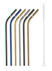 Kovov slamky G21 BeEco Party 6 ks mix farieb, zahnut + kefka na istenie