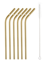 Kovov slamky G21 BeEco Party 6 ks zlat, zahnut + kefka na istenie