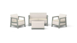 Z�hradn� n�bytok Keter Scandi set dvojmiestna pohovka + 2 kresl� + �lo�n� stol�k b�ovo siv�